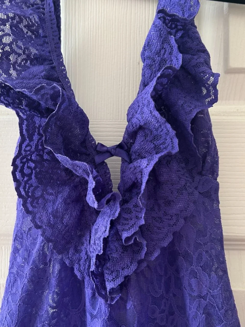 Victorias Secret The Lacie Sheer Lace Halter Babydoll Lingerie Purple Size Small
